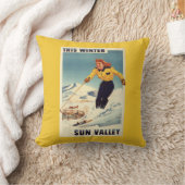 赤毛の女性の微笑し、スキーポスター クッション (ブランケット)