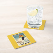 赤毛の女性の微笑し、スキーポスター スクエアペーパーコースター (インサイチュ)