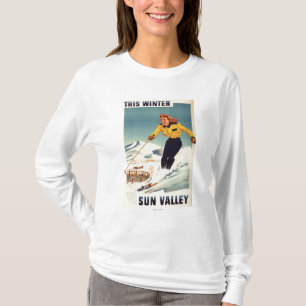 赤毛の女性の微笑し、スキーポスター Tシャツ