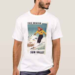 赤毛の女性の微笑し、スキーポスター Tシャツ