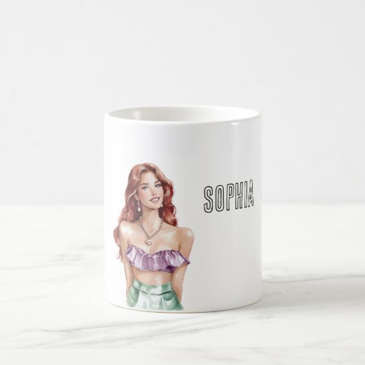 赤毛の女性の紫色のトップス コーヒーマグカップ (中央)