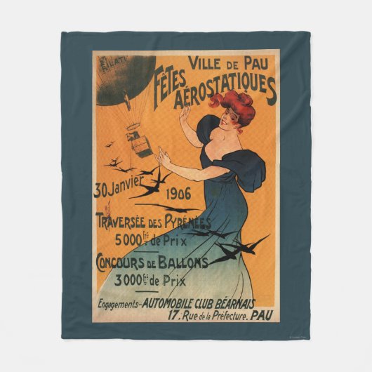 赤毛の女性は気球の鳥ポスターを待ちます フリースブランケット (正面)