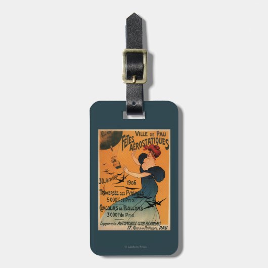 赤毛の女性は気球の鳥ポスターを待ちます ラゲッジタグ (正面縦)
