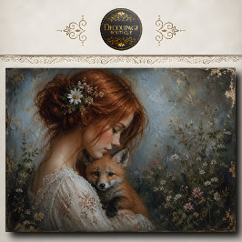 赤毛の女性 キツネ デイジー デコパージュ 薄葉紙