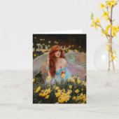 赤毛の妖精の摘み水仙 – 折り畳みカード カード (黄色い花)