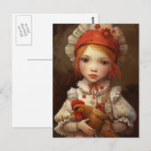 赤毛の少女がペットの鶏を抱いてAIアートを描かれる ポストカード (正面/裏面)