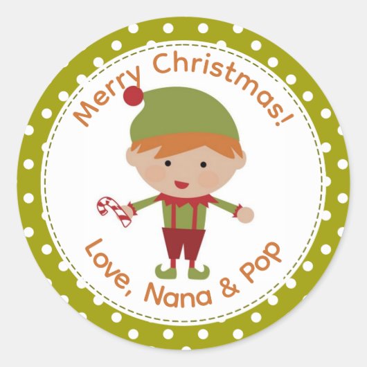 赤毛の少年エルフのクリスマスラベル ラウンドシール (正面)
