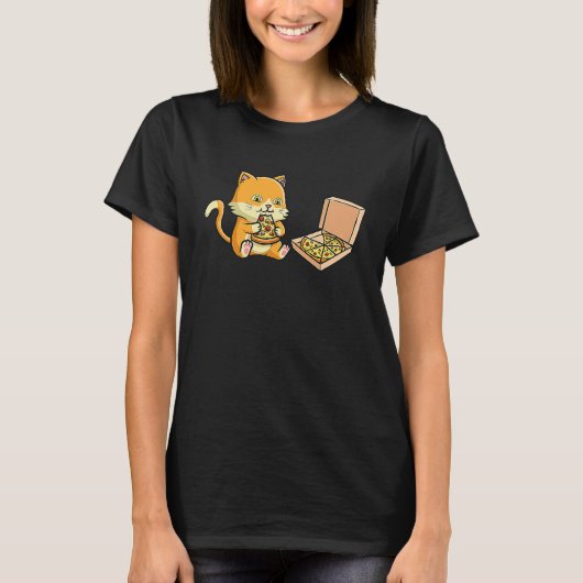 赤毛の猫が美味しそうなピザを美味しく食べる c tシャツ (正面)