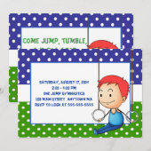 赤毛の男の子の体操の誕生日の招待状 招待状 (正面/裏面)