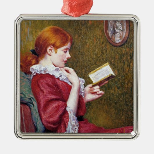 赤毛の若い女は読いい本だ メタルオーナメント (正面)