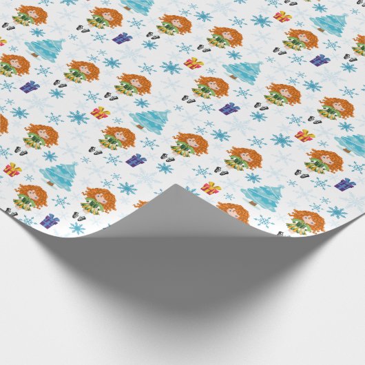 赤毛アイリッシュダンサーウィンターパターンクリスマス ラッピングペーパー (角)