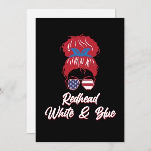 赤毛アメリカ国旗かわいい赤毛ガールズウィメングラフィック サンキューカード (正面/裏面)