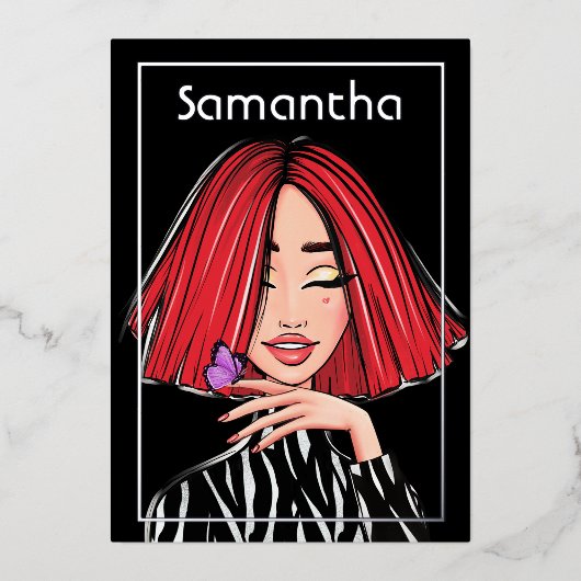 赤毛ガールバースデーパーティー 箔招待状 (正面)