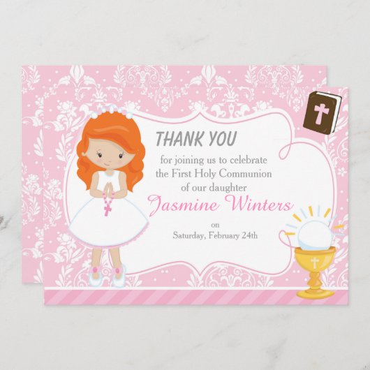 赤毛ガールファースト・コミュニオンサンキュー サンキューカード (正面/裏面)