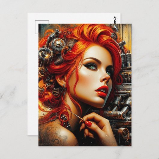 赤毛スチームパンクの美しい女性 ポストカード (正面/裏面)