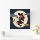 赤毛ハロウィーンの魔女 スクエア壁時計 (ホーム)