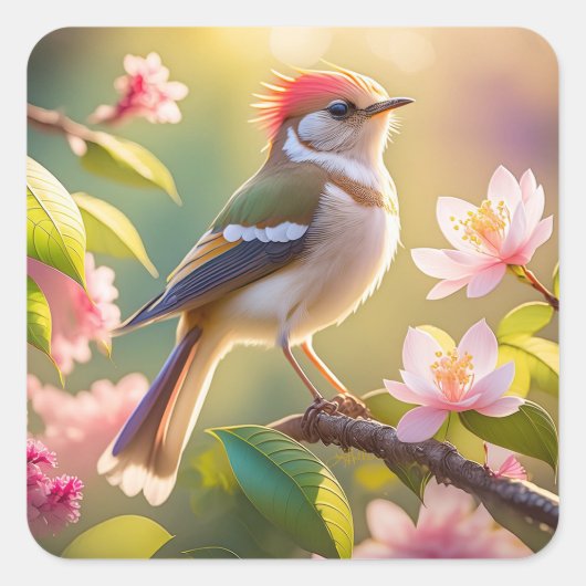 赤毛バフ胸のファンタジー鳥 スクエアシール (正面)