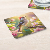 赤毛バフ胸のファンタジー鳥 スクエアペーパーコースター (アングル)