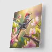 赤毛バフ胸のファンタジー鳥 スクエア壁時計 (傾斜)