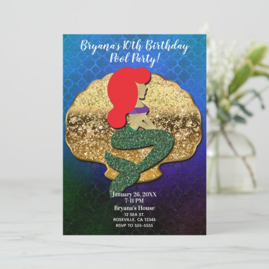 赤毛マーメイドゴールデンシーシェル誕生日パーティー 招待状 (スタンド正面)