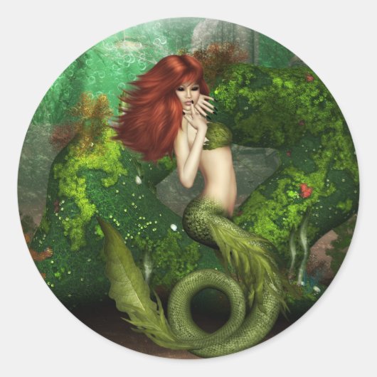 赤毛マーメイドステッカー ラウンドシール (正面)