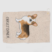 赤毛三色ペンブロークウェルシュコーギーと名前 ゴルフタオル (横)