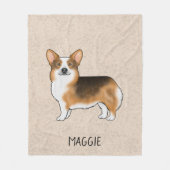 赤毛三色ペンブロークウェルシュコーギーと名前 フリースブランケット (正面)