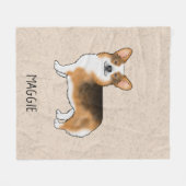 赤毛三色ペンブロークウェルシュコーギーと名前 フリースブランケット (正面(横))