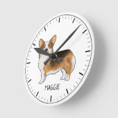赤毛三色ペンブロークウェルシュコーギーと名前 ラウンド壁時計 (傾斜)
