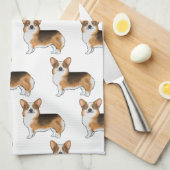 赤毛三色ペンブロークウェルシュコーギー模様 キッチンタオル (四つ折り)