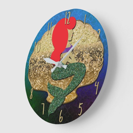 赤毛人魚ゴールデンシーシェル ラージ壁時計 (傾斜)