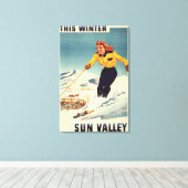 赤毛女性の笑顔とスキーのポスター キャンバスプリント (インサイチュ (ウッドフロア))