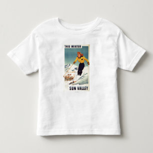 赤毛女性の笑顔とスキーのポスター トドラーTシャツ