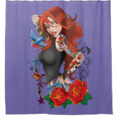 赤毛女性タトゥー シャワーカーテン (正面)