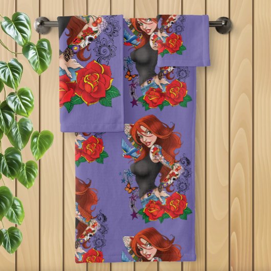 赤毛女性タトゥー バスタオルセット