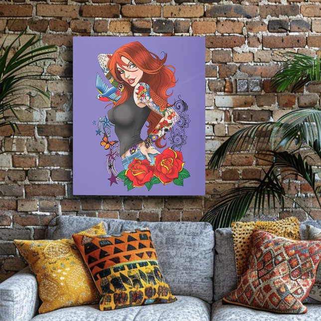 赤毛女性タトゥー メタルプリント (クリエイターアップロード済み)