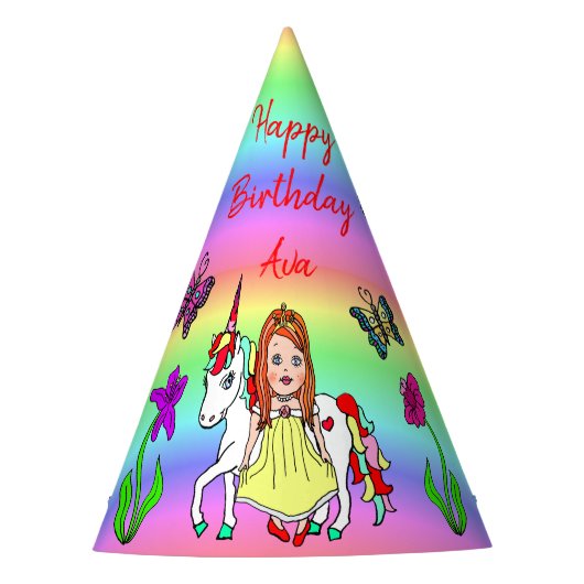 赤毛妖精とユニコーン誕生日帽子 パーティーハット (正面)