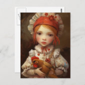 赤毛少女がペットのチキンAIアートを手に ポストカード (正面/裏面)
