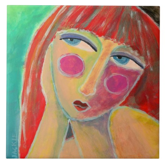 赤毛遠くにの抽象芸術の遠いポートレート タイル (正面)