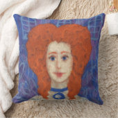 赤毛、ジンジャーガールロココファイバーアートブルーオレンジ クッション (ブランケット)