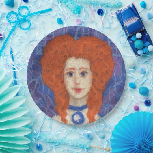 赤毛、ジンジャーガールロココファイバーアートブルーオレンジ ペーパープレート (パーティー)