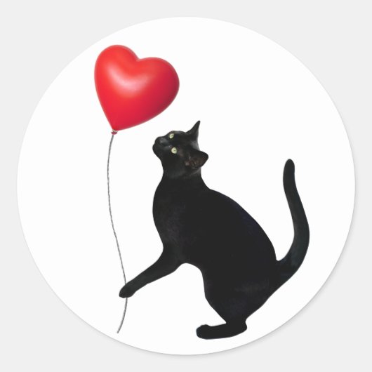 赤気球ステッカー付き黒猫 ラウンドシール (正面)