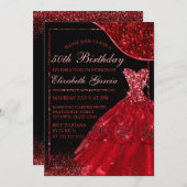 赤水カラードレス&赤波エッジ誕生日 招待状 (正面/裏面)