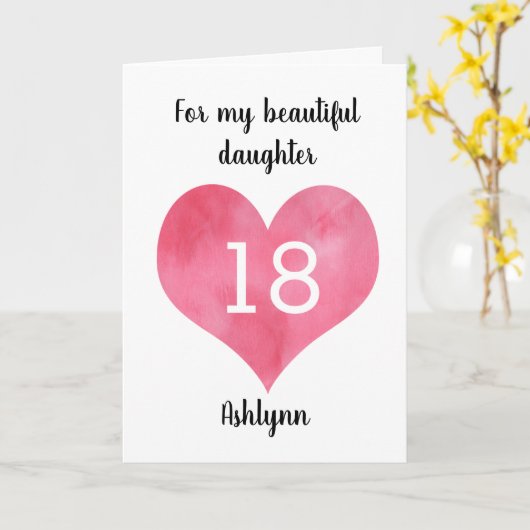 赤水カラーハート18番目の誕生日カード カード (黄色い花)