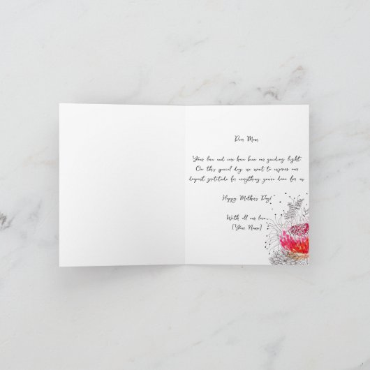 赤水彩黒墨花模様母の日 カード (内部)