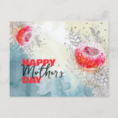 赤水彩黒墨花模様母の日 ポストカード (正面)
