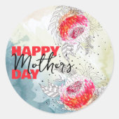 赤水彩黒墨花模様母の日 ラウンドシール (正面)