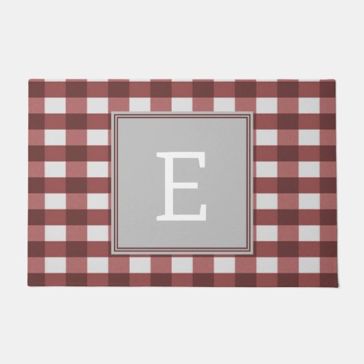 赤水牛の格子柄モノグラム書式 ドアマット (正面)