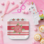 赤水玉模様とフローラ ペーパープレート (パーティー)