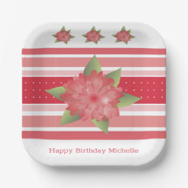 赤水玉模様とフローラ ペーパープレート